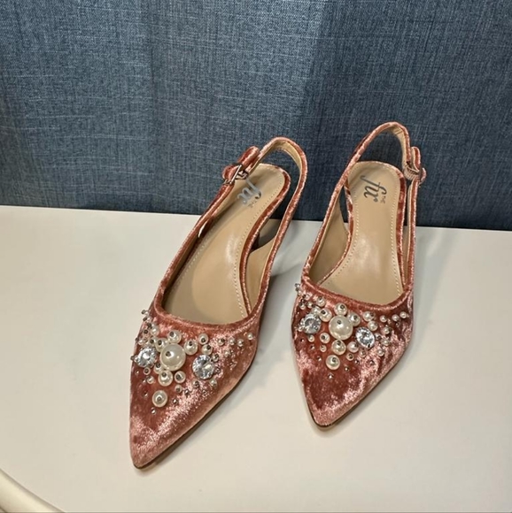 The Fix Womens Heel Shoes slingback Pearls Pointed Toe 6 - Picture 1 of 6